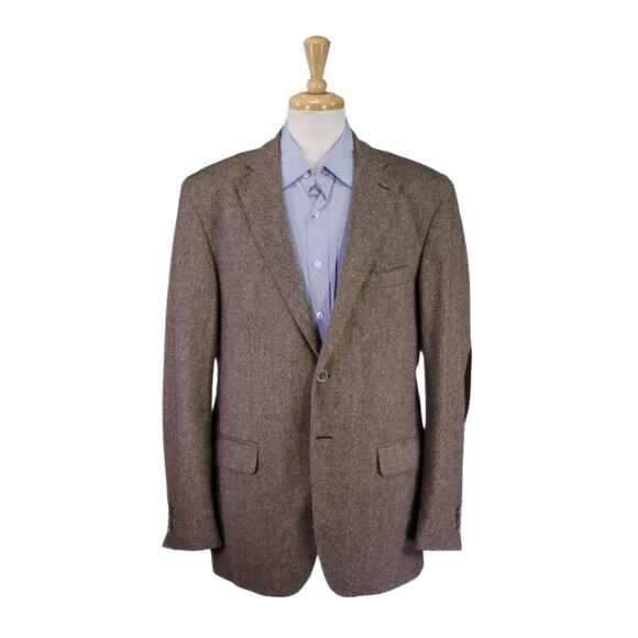 Massimo Dutti Men's Brown Herringbone Tweed 2-Btn Wool Blazer Jacket 44R - Picture 1 of 9